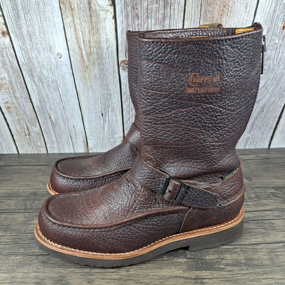 Chippewa 10" Briar Bison Mocc Toe Zipper Waterproof Boots Men's 7 M Park Brown